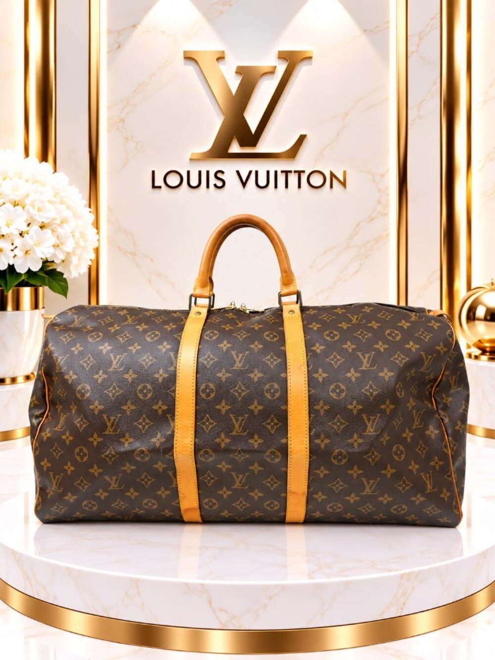Authentic Louis Vuitton Keepall 55 Monogram Canvas Vintage Travel Duffle Bag LV